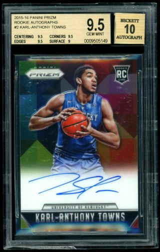 2015 - 16 Prizm Karl Anthony - Towns Rc Autograph Auto Bgs 9.  5/10 Timberwolves