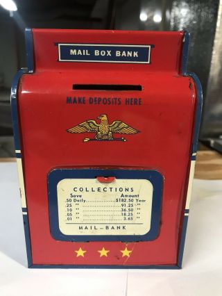 Vintage U.  S.  Mail Mini 3 " Tin Mail Box Coin Bank - Made In Japan