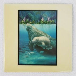 Vintage Manatee Haven Mother And Baby Manatee Tile Art 8x8 Inch Made In France
