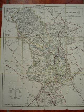 1877 Map Of Derbyshire By J & C Walker Buxton Chesterfiled Derby Bakewell^