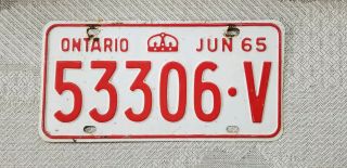 Vintage 1965 Ontario Canada License Plate