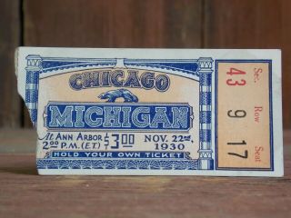 1930 Michigan Wolverines Vs Chicago Vintage College Football Ticket Stub Rare