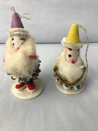 2 Pine Cone Pipe Cleaner Santa Elves Gnomes Christmas Ornaments Japan Vintage