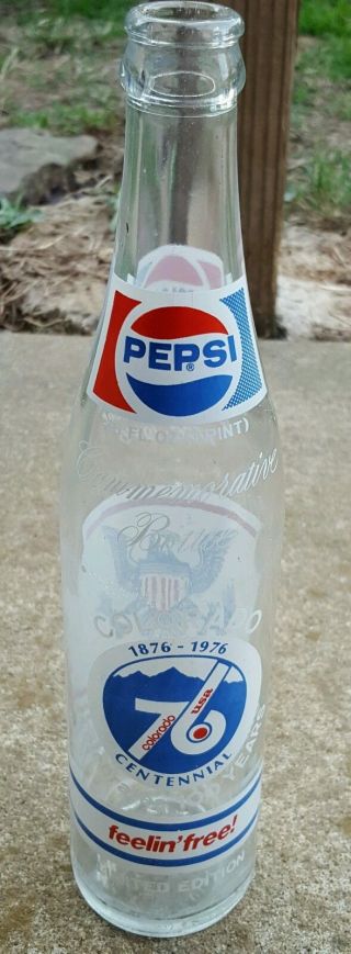 Vintage Pepsi Cola Colorado State Centennial 1976 Glass Bottle Collectible