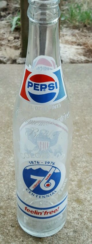 Vintage Pepsi Cola Colorado state Centennial 1976 glass bottle collectible 2