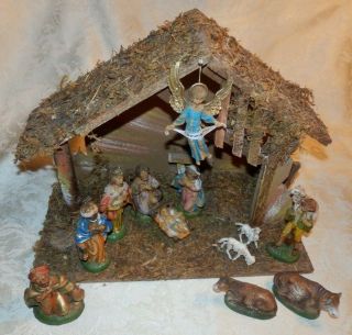 Vintage 12 Pc Set Of Christmas Nativity Scene Manger Krippenfiguren Italy Creche