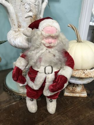 Vintage 1960 Harold Gale Santa Claus Christmas Doll Fiber Beard Red Velvet Suit
