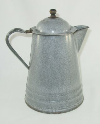 Vintage Gray & White Swirl Enamelware Coffee Pot Graniteware Kettle Vgc