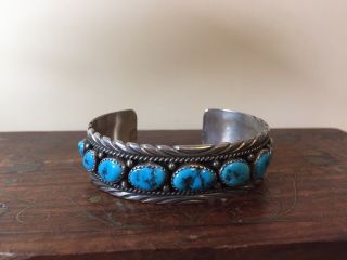 Vintage James Shay Navajo Turquoise Sterling Silver Cuff Bracelet Signed Js