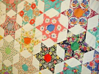 Qt 8,  Vintage Quilt Top,  6 Point Star,  Patchwork,  Hand Stitched,  98 X 78 In.