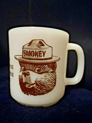 Smokey The Bear Mug Glasbake Milk Glass Coffee Cup Vintage Forest Service Fire