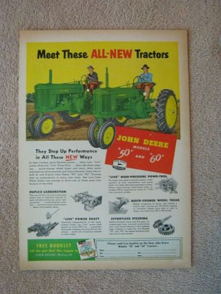 Vintage 1952 John Deere All - Model 50 60 Farm Tractors Print Ad