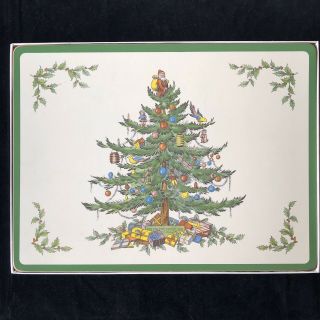 Set Of 4 Vintage Spode Christmas Tree Placemats Cork Back Acrylic Finish