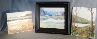 3 Vintage Modern Oil Paintings Michigan Landscapes River Charles Frederick Wiley