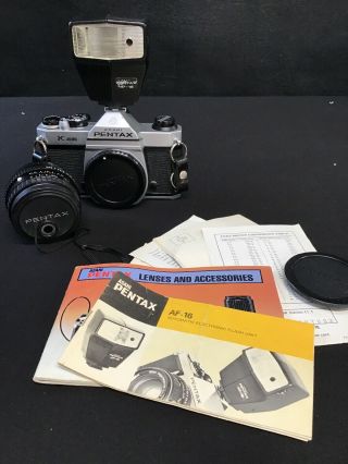 Vintage Asahi Pentax K1000 Camara W/50mm Lens & Flash