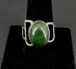 Ring Silver Vintage Dark Green Jade Hand Made Sterling Silver Ring Size 10 1/2
