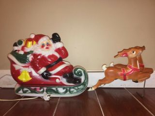 Vintage Empire Santa In Sleigh And Reindeer Blow Mold 23 In.  Christmas Plastic