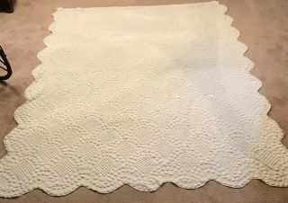 Vintage White Popcorn Chenille Bedspread 94 " X 74 " Chenille Fabric