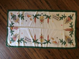 Vintage German Christmas Small Table Cloth/runner/topper Angels,  Candles