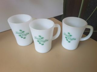 Three Fire King Pyrex Milk Glass Irish Coffee Mugs Vintage 70 