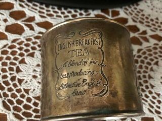 Vintage English Breakfast Tea Container Tin Canister Silver Plated 3