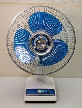 Vintage Galaxy 3 Speed Oscillating Fan 12 Inch Type 12 - 1 Blue Blades