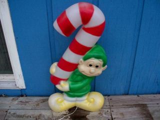 Vintage Christmas Elf W/ Candy Cane Blow Mold Lighted 31 " T General Foam