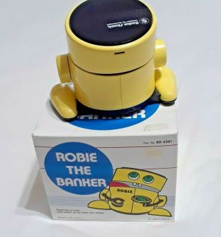 Vintage 1980s Robie Robot Robotic Banker Yellowt Bank Battery Operate