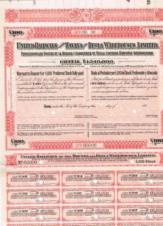 United Railways Of The Havana.  Warehouses,  Ltd. ,  1904,  Warrant For Lb 100,  Spe