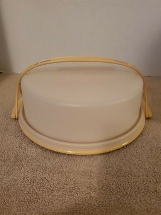 Vintage 3 Pc Tupperware Round Pie / Cake Taker Carrier 10 " Harvest Gold 719 - 2