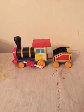 Vintage Wooden Fisher Price Pull Toy Looky Chug Chug Train 189