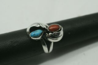 Vintage Sterling Silver Old Pawn Native Turquoise Coral Ring Sz 8
