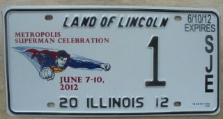 1 2012 Illinois Superman License Plate Original/mint And