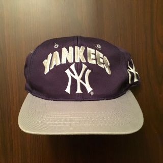 Vtg 90s York Yankees Snapback Hat Mlb Baseball Embroidered Blue/grey