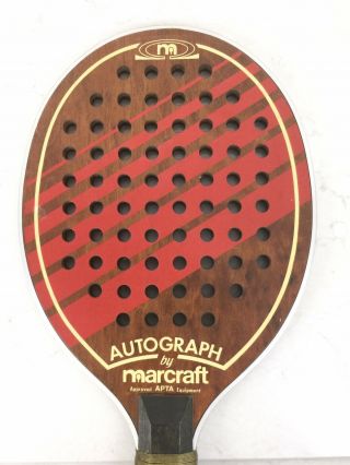 Vintage MARCRAFT Autograph Paddle Tennis Racquet Wood Paddleball Platform 2