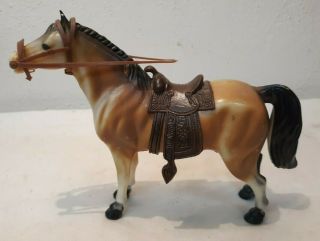 Vintage Hong Kong Sw 2152 Brown Hard Plastic 8 " Horse With Reins & Saddle
