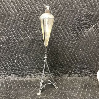 Vintage Tiki Glass Deck Patio Torch Includes Wick And Iron Stand
