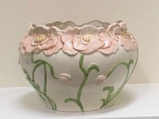 Fitz And Floyd Flower Pot White With Pink Flowers Vintage 1982