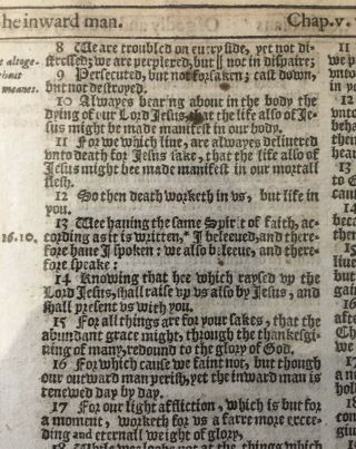 Page From 1616 King James Bible,  2 Corinthians 4:7 - 8:8