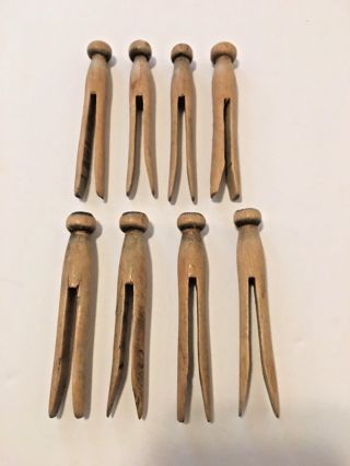 Vintage Set Of 8 Wooden Clothespins