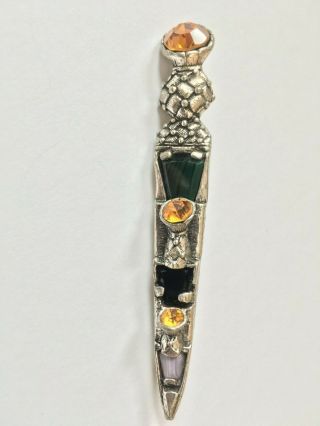 Collectable Vintage Kilt Dagger Pin - Mixed Semi Precious Stones - 9cm