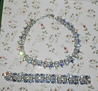 Dazzling Vintage Trifari Ab Rhinestones Necklace & Bracelet Set Nr