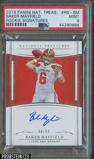 2018 National Treasures Baker Mayfield Browns Rc Rookie Auto /99 Psa 9