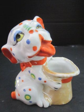 Polka Dot Dog W/top Hat Toothpick Holder.  Vase.  Vintage Japan.  Ceramic Lusterware