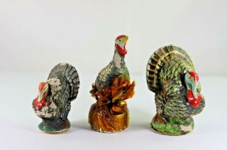 Three Vintage Paper Mache Thanksgiving Turkey Candy Containers One W/ Candy