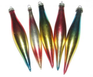 Vtg Retro Multi Color Mercury Glass Teardrop Icicle Xmas Ornament Set