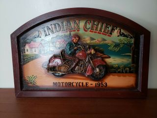Indian Chief Roadmaster Motorcycle 1953 Hand Painted/carved 3d Wood Sign Display