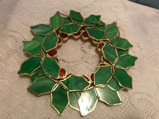 Vintage Stained Glass Wreath - Christmas Holly 10” 2