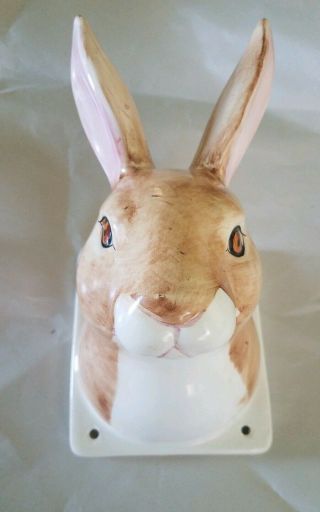 Vintage Ceramic Bunny Rabbit Wall Mount Towel Apron Holder.