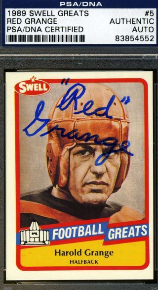 Red Grange 1989 Swell Psa/dna Certified Signed Authentic Autograph